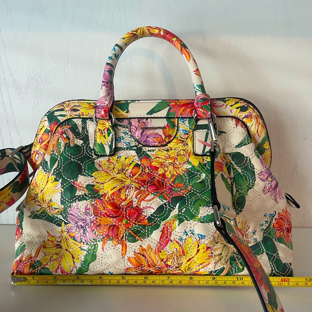 Gattinona Roma Italian Leather Floral Handbag NWOT